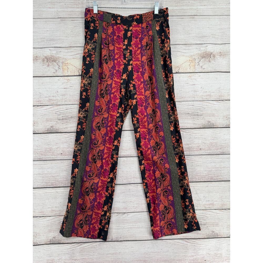 Soft Surroundings Floral Striped Lyocell Pants Womens Small Red Purple Black